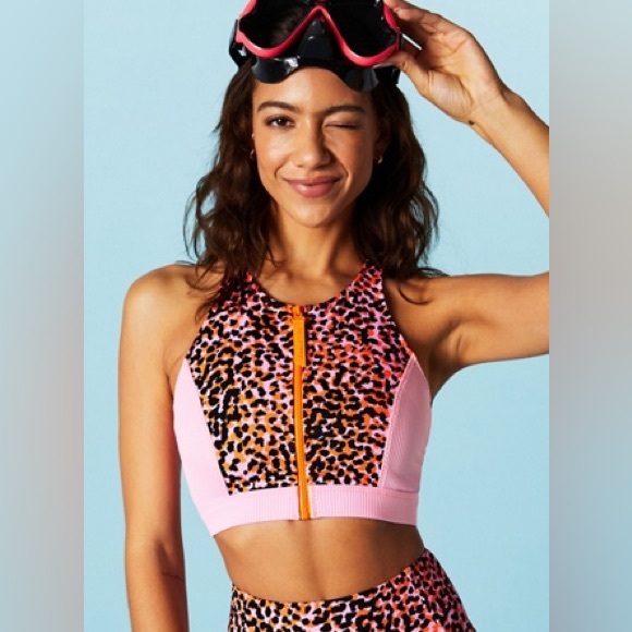 Fabletics Zip-Front Racerback Shaping Swim Top - Picture 3 of 4